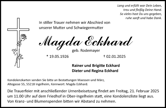 Traueranzeige von Magda Eckhard von Allgemeine Zeitung Rheinhessen-Nahe