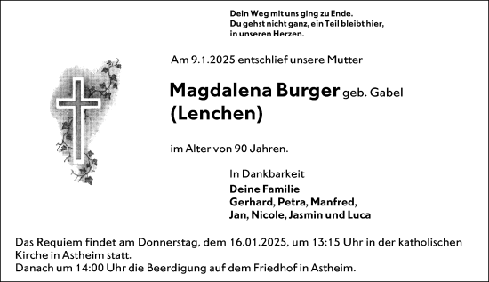 Traueranzeige von Magdalena Burger von Groß-Gerauer Echo
