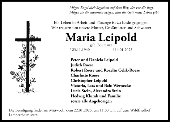 Traueranzeige von Maria Leipold von Starkenburger Echo