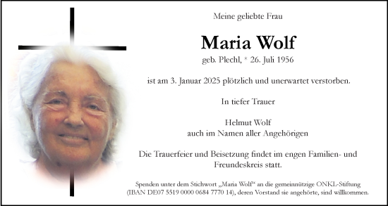 Traueranzeige von Maria Wolf von Darmstädter Echo