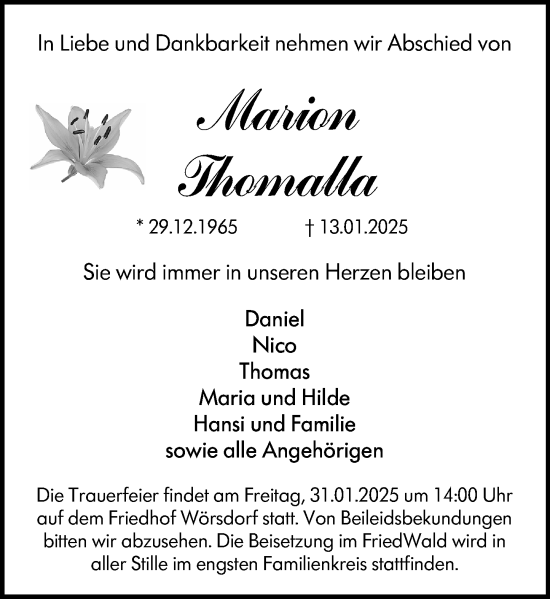Traueranzeige von Marion Thomalla von Idsteiner Land/Untertaunus