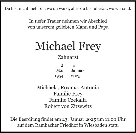 Traueranzeige von Michael Frey von Wiesbadener Kurier