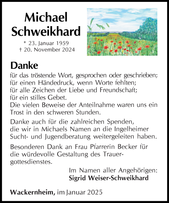 Traueranzeige von Michael Schweikhard von Allgemeine Zeitung Mainz