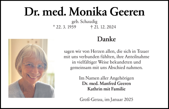 Traueranzeige von Monika Geeren von Groß-Gerauer Echo