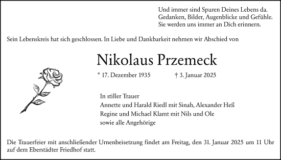 Traueranzeige von Nikolaus Przemeck von Darmstädter Echo