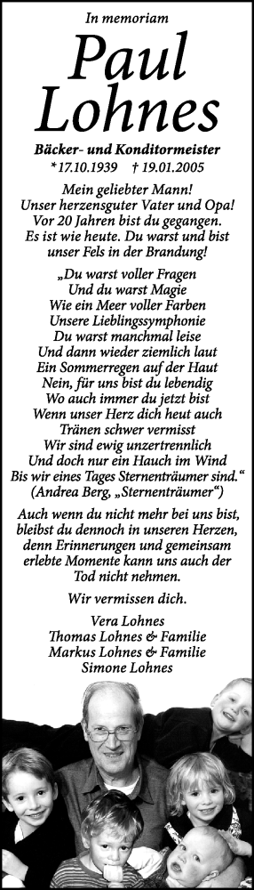 Traueranzeige von Paul Lohnes von Odenwälder Echo