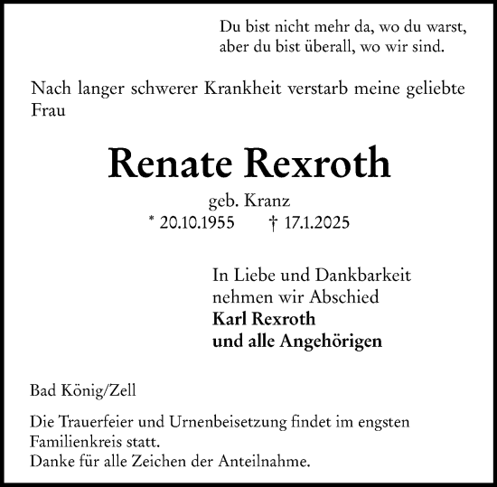 Traueranzeige von Renate Rexroth von Odenwälder Echo