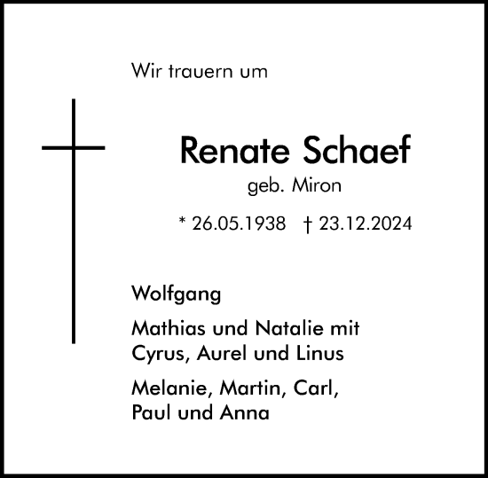 Traueranzeige von Renate Schaef von Rüsselsheimer Echo