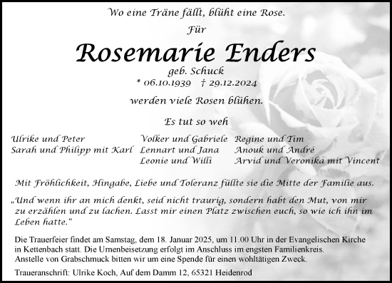 Traueranzeige von Rosemarie Enders von Wiesbadener Kurier
