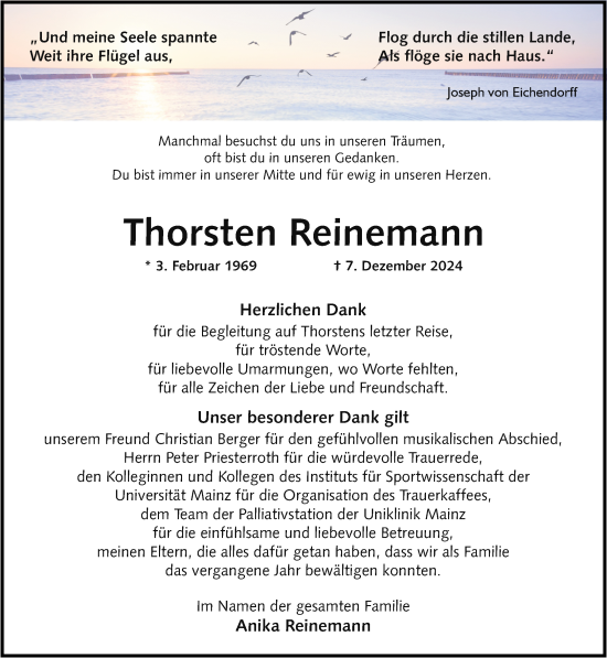 Traueranzeige von Thorsten Reinemann von Allgemeine Zeitung Mainz