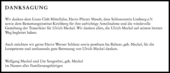 Traueranzeige von Ulrich Meckel von Nassauische Neue Presse
