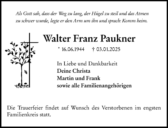 Traueranzeige von Walter Franz Paukner von Rüsselsheimer Echo