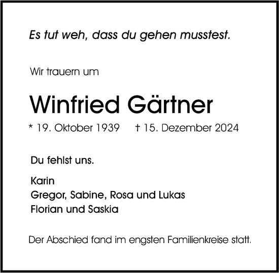 Traueranzeige von Winfried Gärtner von Rüsselsheimer Echo