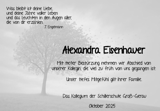 Traueranzeige von Alexandra Eisenhauer von Rüsselsheimer Echo