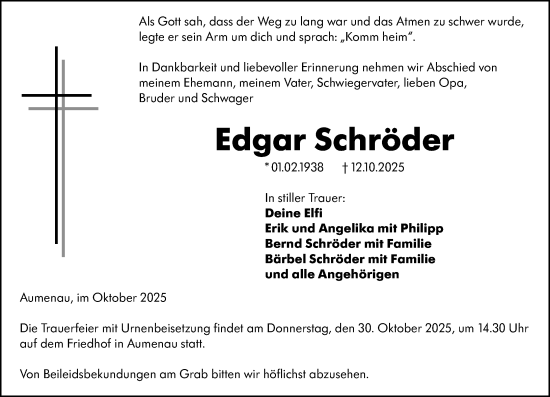 Traueranzeige von Edgar Schröder von Weilburger Tageblatt