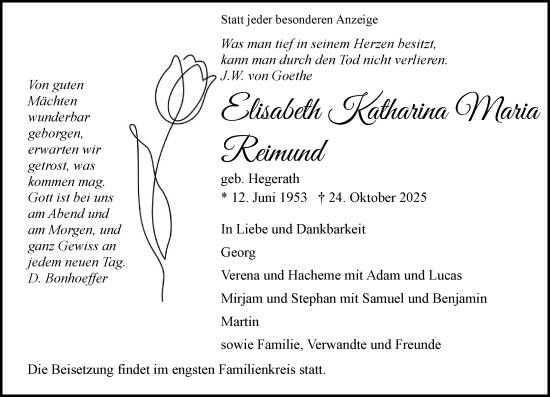 Traueranzeige von Elisabeth Katharina Maria Reimund von Odenwälder Echo