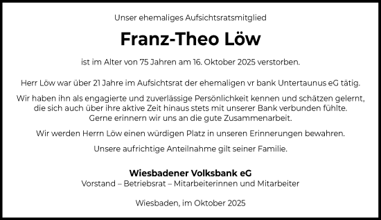 Traueranzeige von Franz-Theo Löw von Nassauische Neue Presse