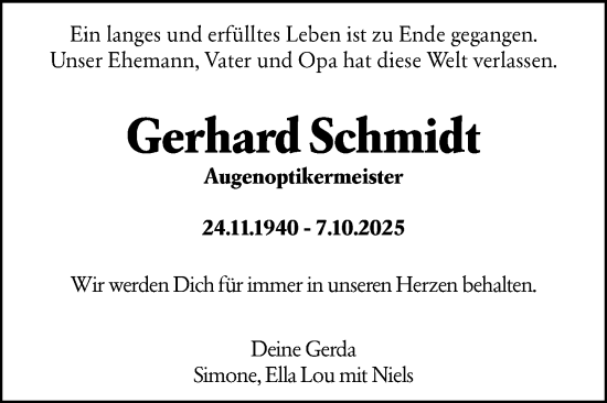 Traueranzeige von Gerhard Schmidt von Darmstädter Echo