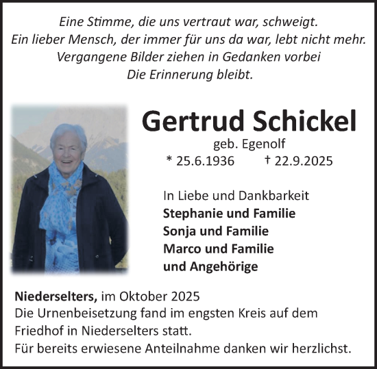 Traueranzeige von Gertrud Schickel von Camberger Anzeiger Traueranzeige von Gertrud Schickel von Camberger Anzeiger
