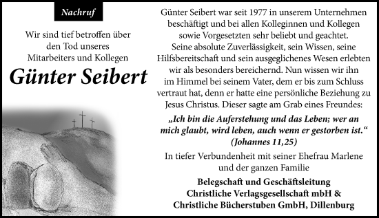 Traueranzeige von Günter Seibert von Dill Block