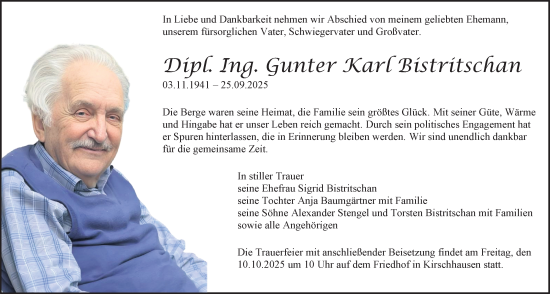 Traueranzeige von Gunter Karl Bistritschan von Starkenburger Echo
