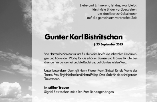 Traueranzeige von Gunter Karl Bistritschan von Starkenburger Echo