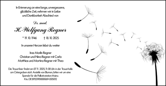 Traueranzeige von H.-Wolfgang Regner von Allgemeine Zeitung Mainz