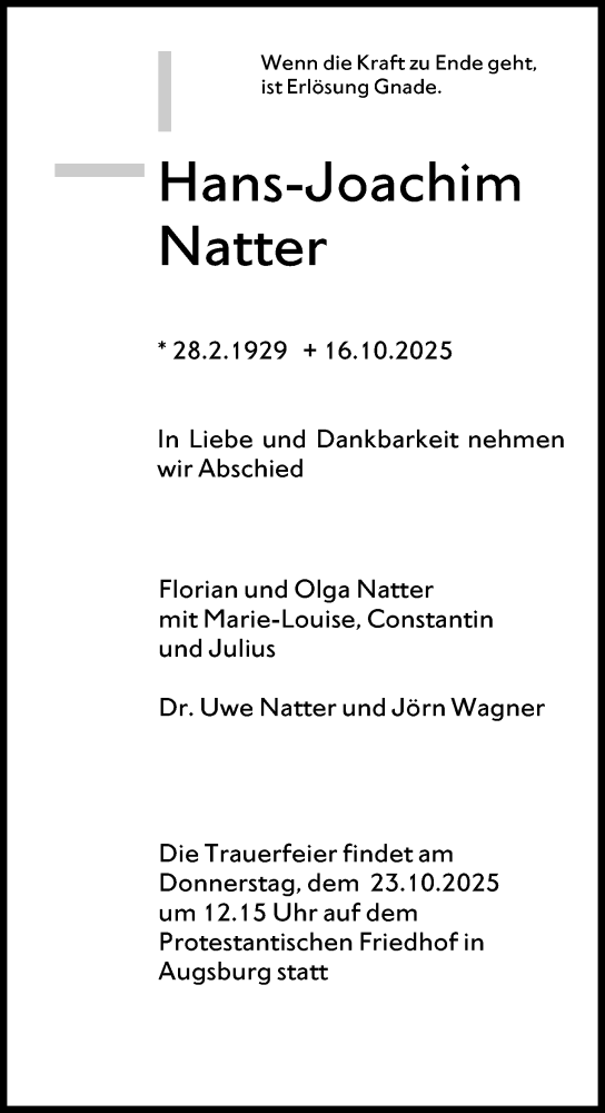 Traueranzeige von Hans-Joachim Natter von Wormser Zeitung