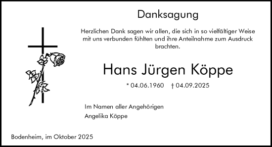 Traueranzeige von Hans Jürgen Köppe von Allgemeine Zeitung Mainz