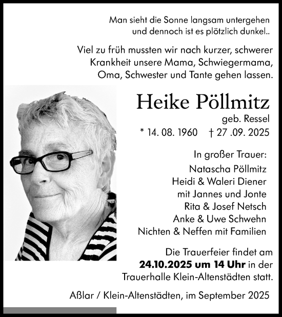 Traueranzeige von Heike Pöllmitz von Wetzlarer Neue Zeitung