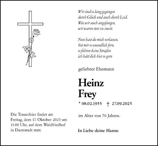 Traueranzeige von Heinz Frey von Darmstädter Echo