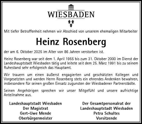 Traueranzeige von Heinz Rosenberg von Wiesbadener Kurier