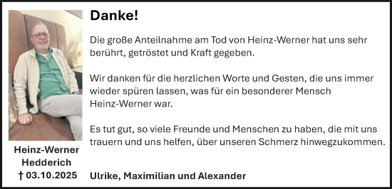 Traueranzeige von Heinz-Werner Hedderich von Hochheimer Zeitung