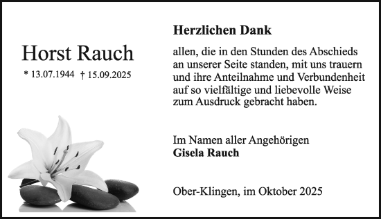 Traueranzeige von Horst Rauch von Darmstädter Echo