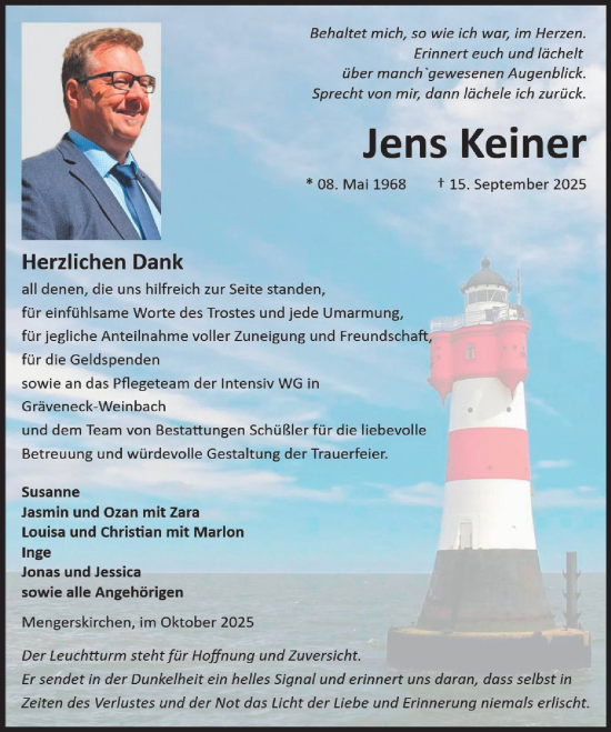 Traueranzeige von Jens Keiner von Wetzlarer Neue Zeitung