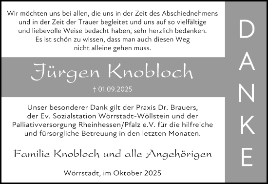 Traueranzeige von Jürgen Knobloch von Allgemeine Zeitung Alzey