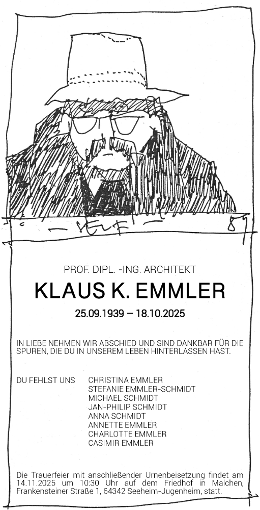 Traueranzeige von Klaus K. Emmler von Darmstädter Echo
