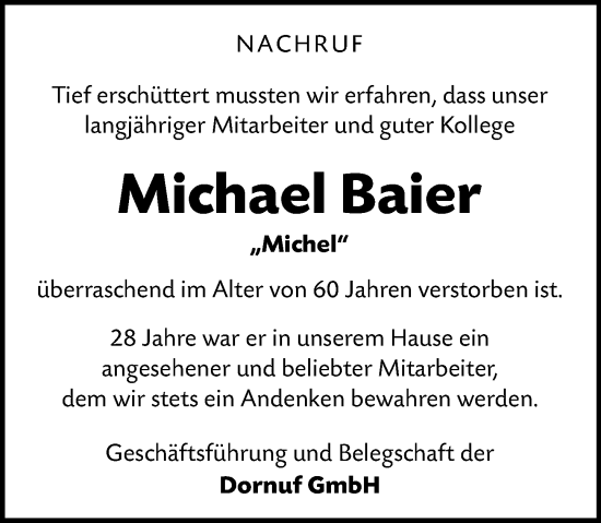 Traueranzeige von Michael Baier von Wiesbadener Kurier