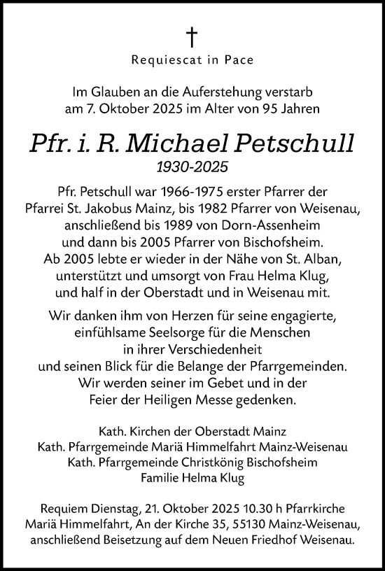 Traueranzeige von Michael Petschull von Rüsselsheimer Echo