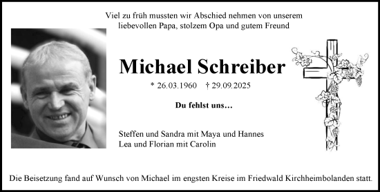 Traueranzeige von Michael Schreiber von Allgemeine Zeitung Mainz