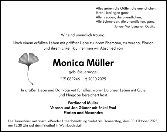 Traueranzeige von Monica Müller von Darmstädter Echo
