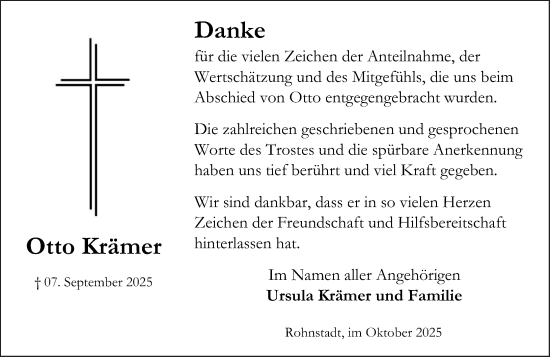 Traueranzeige von Otto Krämer von Weilburger Tageblatt