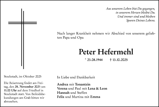 Traueranzeige von Peter Hefermehl von Groß-Gerauer Echo