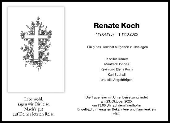 Traueranzeige von Renate Koch von Hinterländer Anzeiger