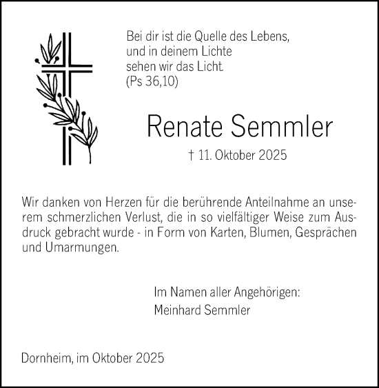 Traueranzeige von Renate Semmler von Groß-Gerauer Echo