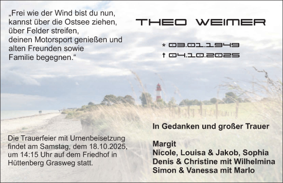 Traueranzeige von Theo Weimer von Wetzlarer Neue Zeitung