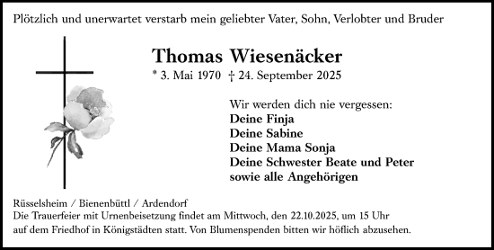 Traueranzeige von Thomas Wiesenäcker von Rüsselsheimer Echo