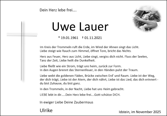 Traueranzeige von Uwe Lauer von Wiesbadener Kurier