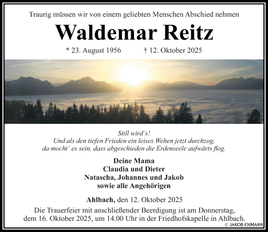 Traueranzeige von Waldemar Reitz von Nassauische Neue Presse