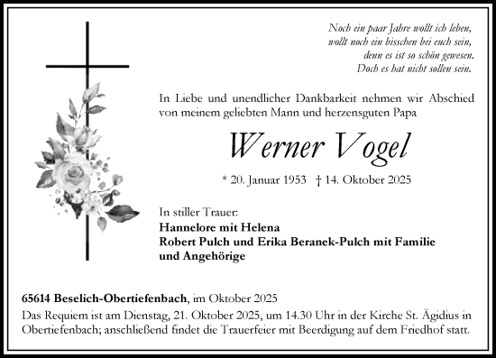 Traueranzeige von Werner Vogel von Nassauische Neue Presse